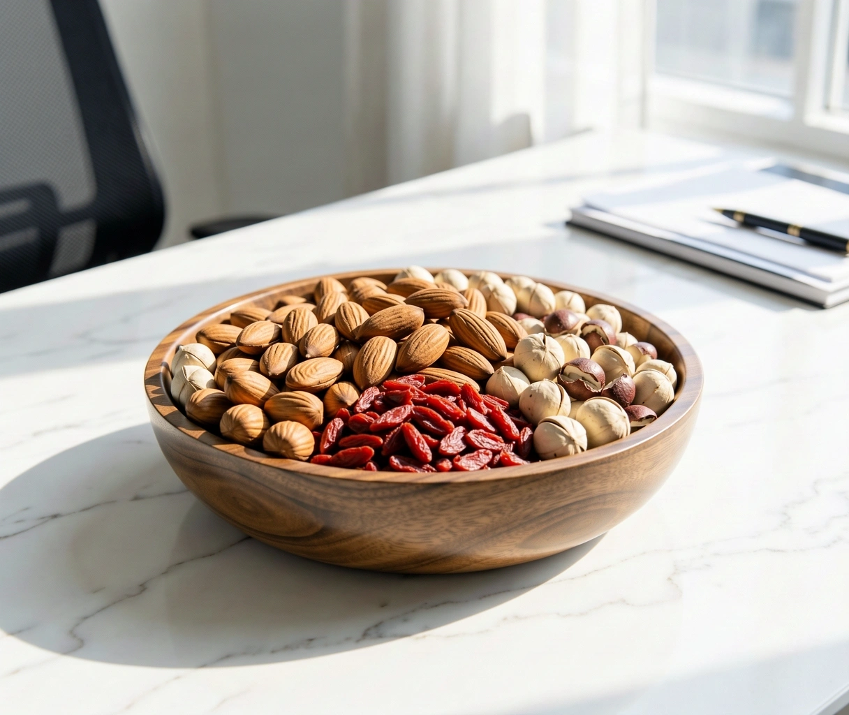 Zdrowe przekąski biurowe na biurku